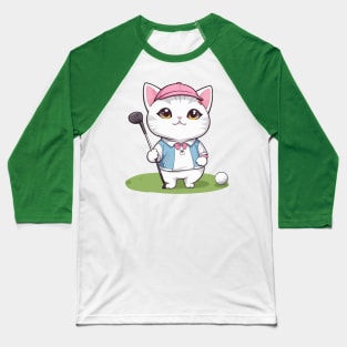 Cute Kitty Playing Golf Baseball T-Shirt